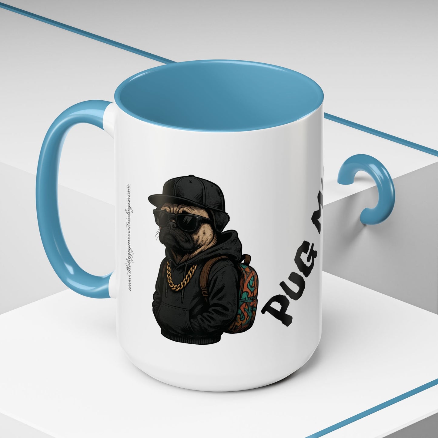 Pug Mug — Red Accent Coffee Mug with Hipster Pug Illustration (11/15oz)