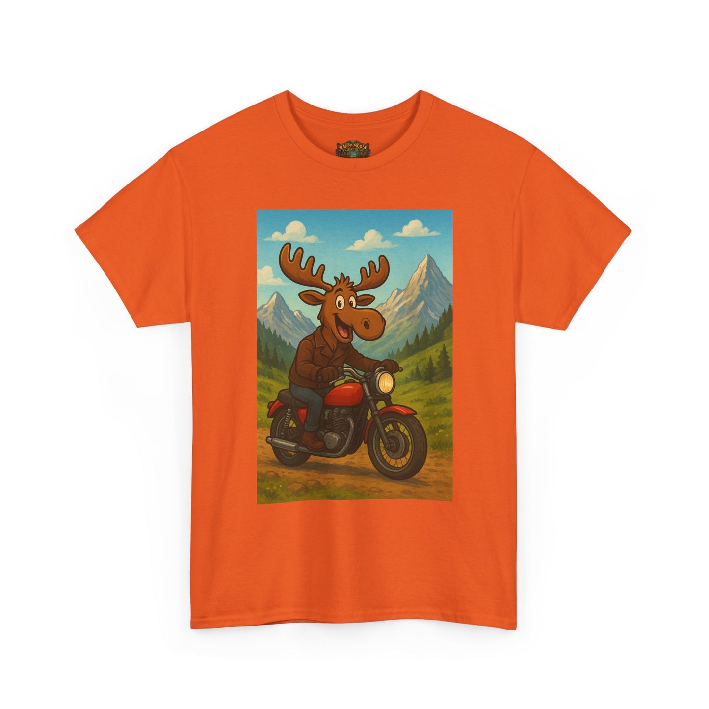 Happy Moose Motorcycle T-Shirt | Vintage Biker Moose Illustration