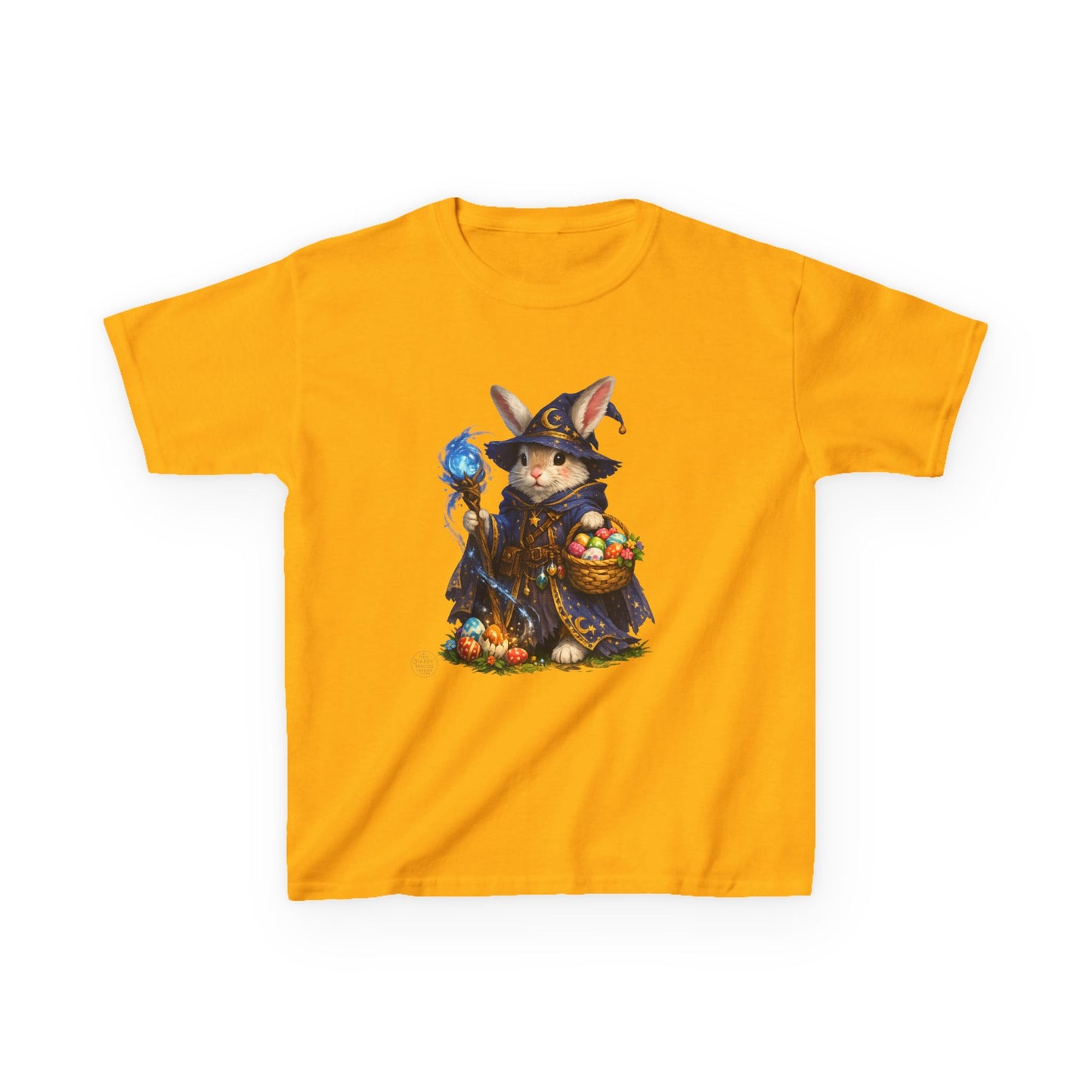 Kids Wizard Bunny T-Shirt — Cute Magic Rabbit with Staff & Basket of Treats
