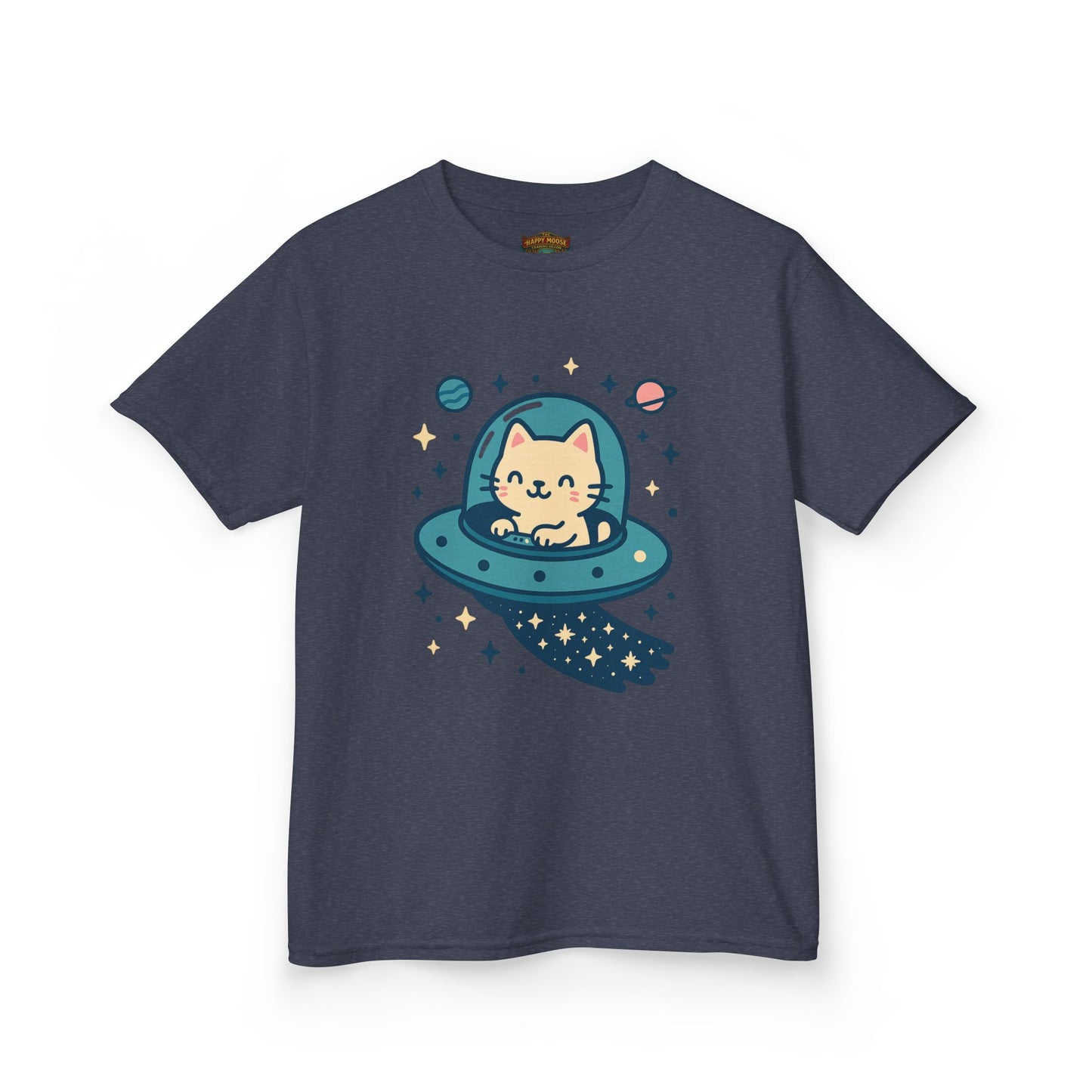 Kids Tee — Cute Cat in UFO Space Shirt