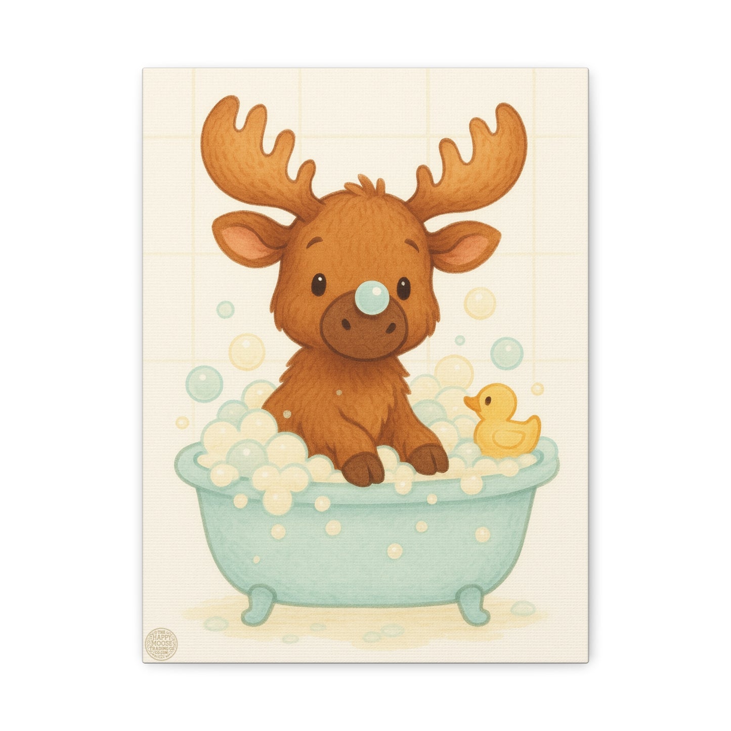 Cute Moose Baby Bath Matte Canvas Wall Art — Nursery Decor