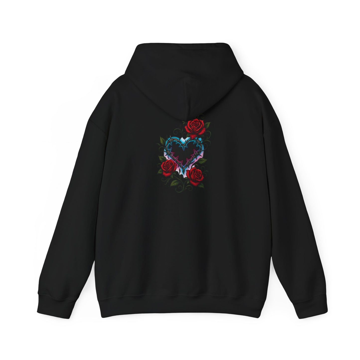 Rose Heart Tattoo Hoodie — Gothic Floral Heart Back Print