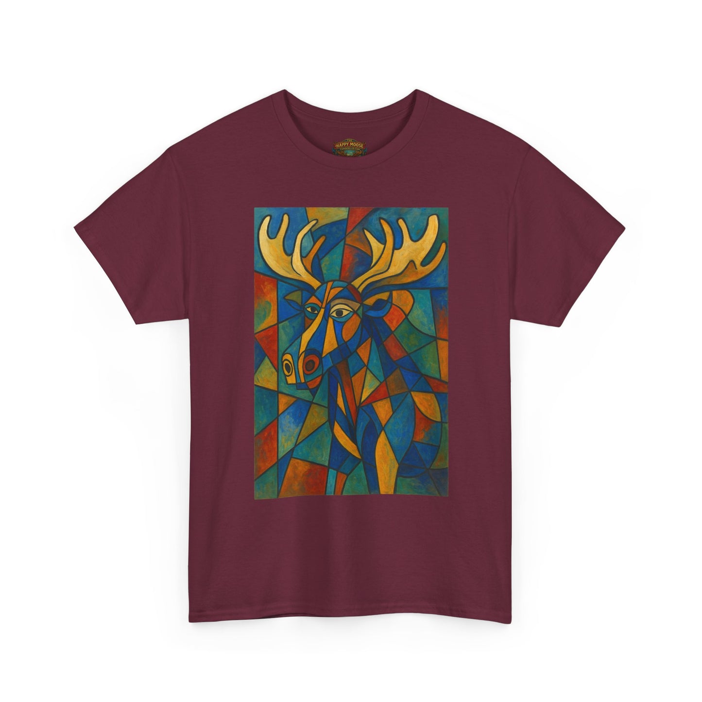 Picasso Moose T‑Shirt — Colorful Geometric Woodland Art Tee