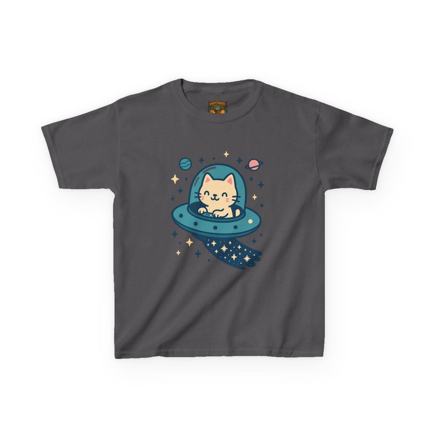 Kids Tee — Cute Cat in UFO Space Shirt