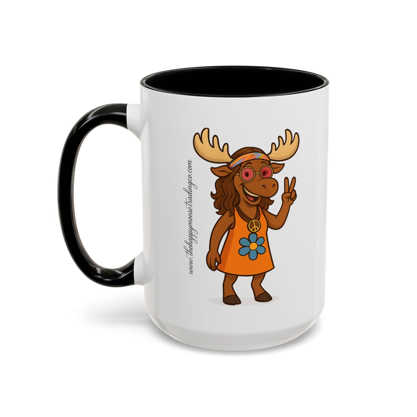 Hippie Moose Coffee Mug — Peace Sign Retro Moose Accent Mug (11/15oz)