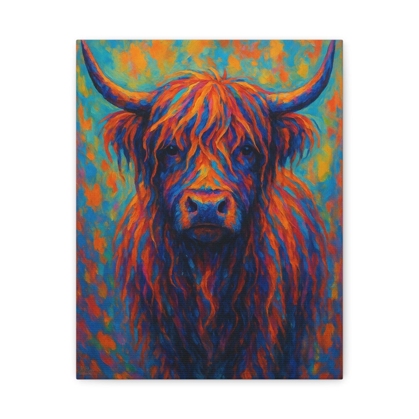 Colorful Highland Cow Matte Canvas Print — Vibrant Rustic Wall Art