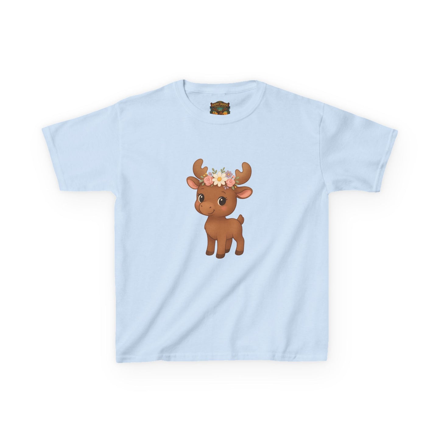 Kids Tee — Cute Floral Crown Baby Moose Graphic