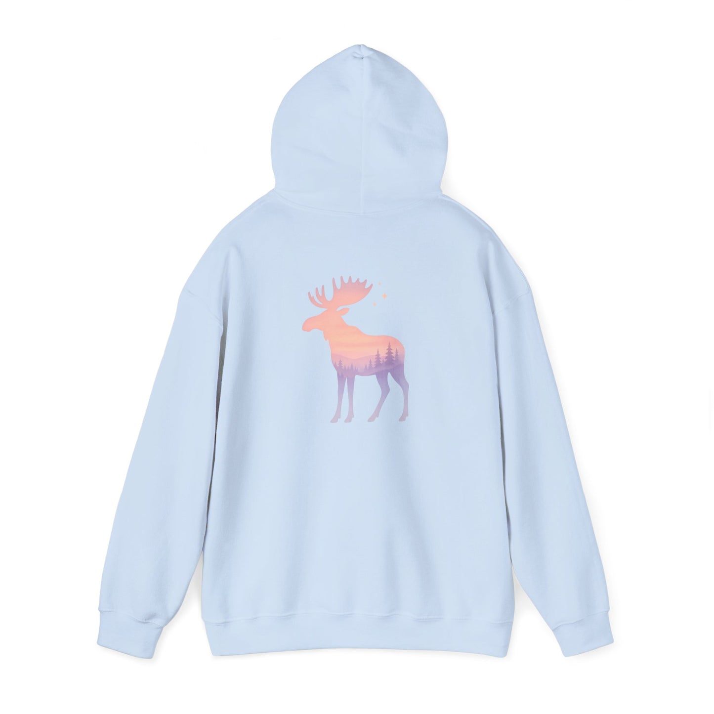 Moose Sunset Hoodie — Pastel Gradient Elk Graphic Pullover