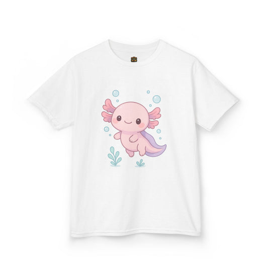 Kids Axolotl T‑Shirt — Cute Pink Axolotl Cartoon Tee for Kids