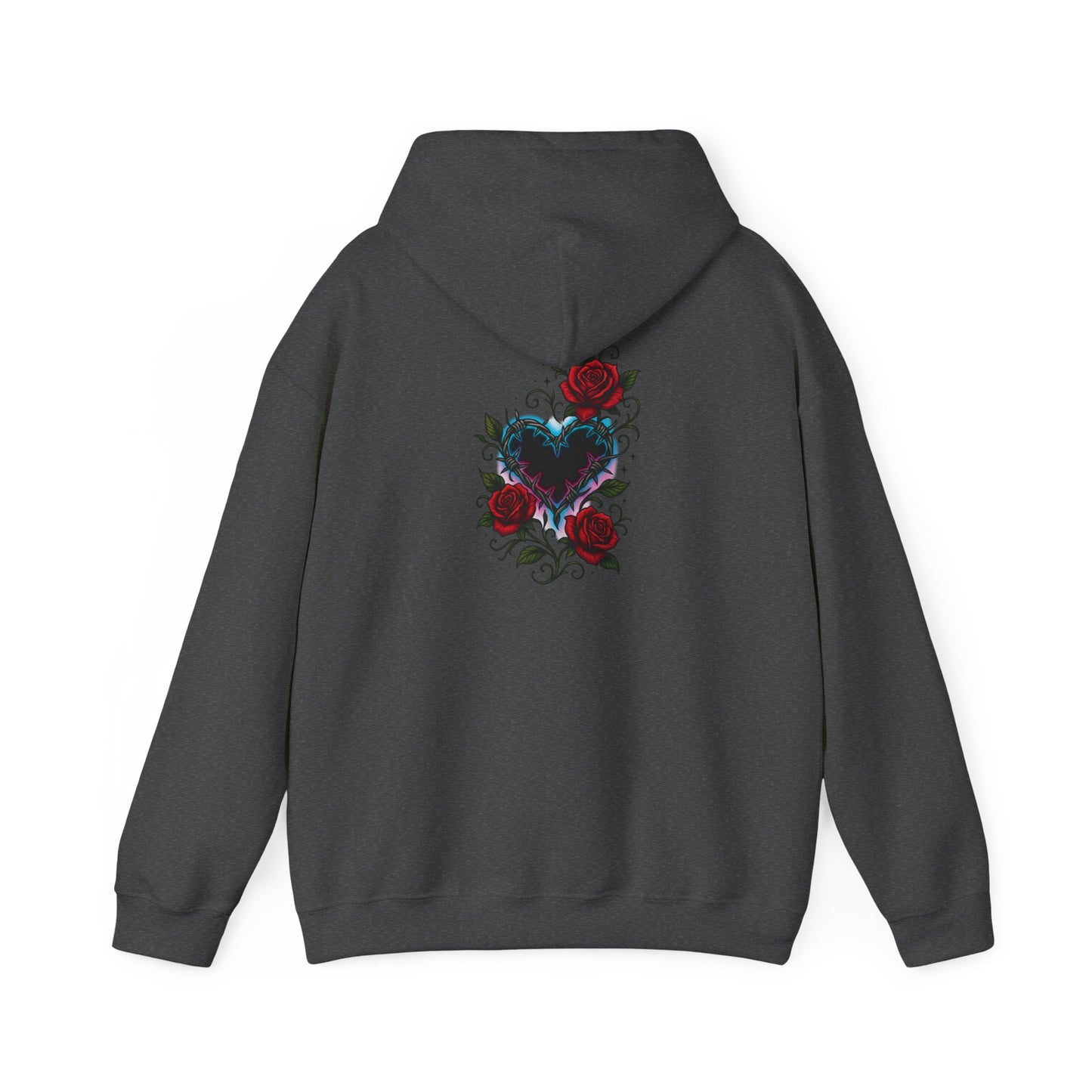 Rose Heart Tattoo Hoodie — Gothic Floral Heart Back Print