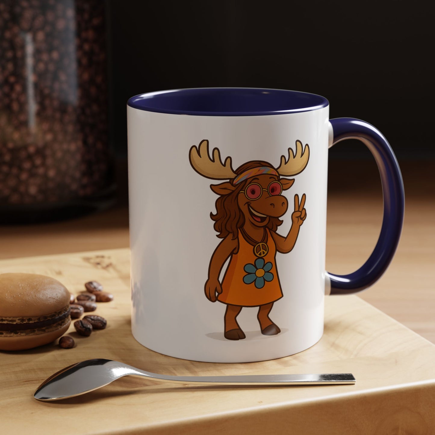 Hippie Moose Coffee Mug — Peace Sign Retro Moose Accent Mug (11/15oz)