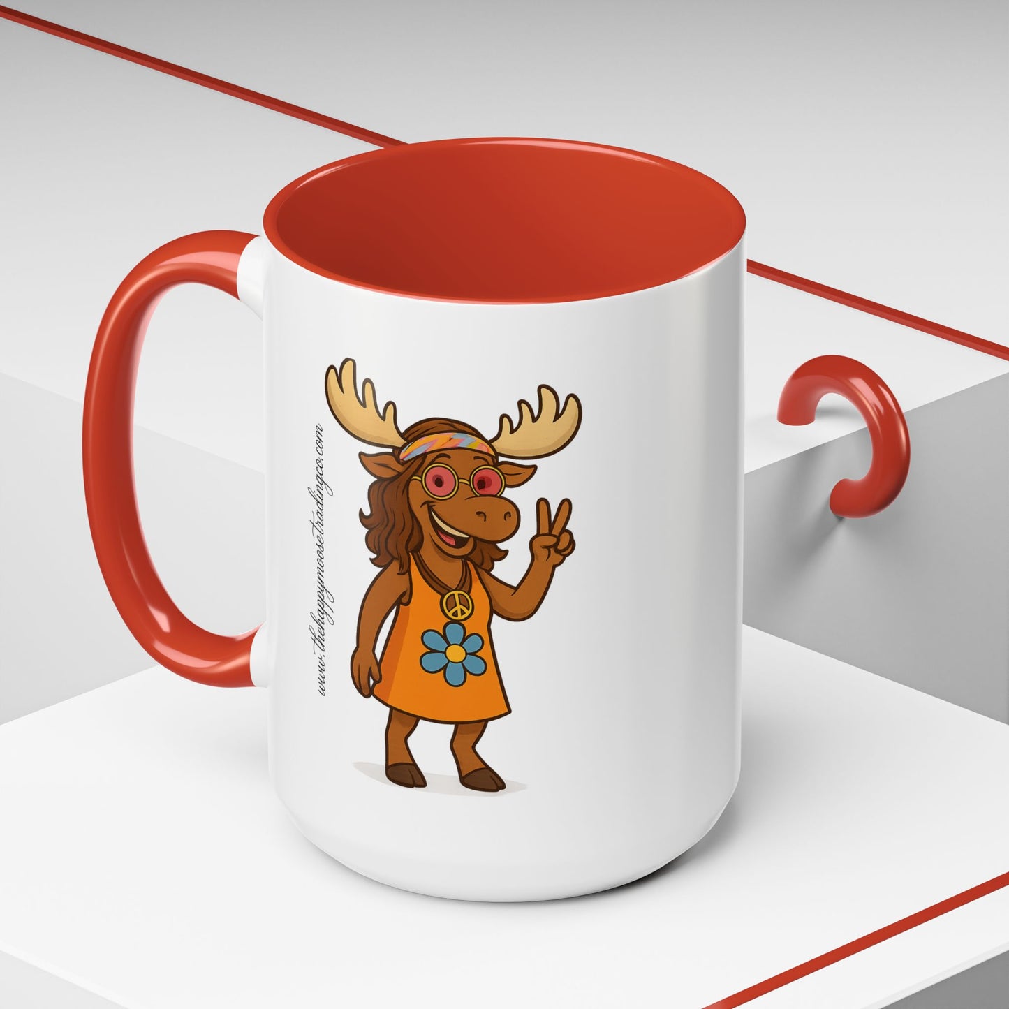Hippie Moose Coffee Mug — Peace Sign Retro Moose Accent Mug (11/15oz)
