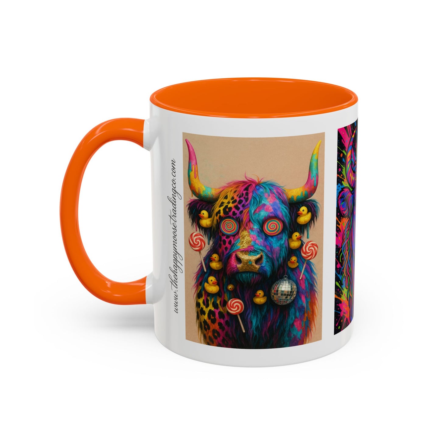 Psychedelic Highland Cow Accent Coffee Mug — Colorful Neon Farm Animal Art (11/15 oz)