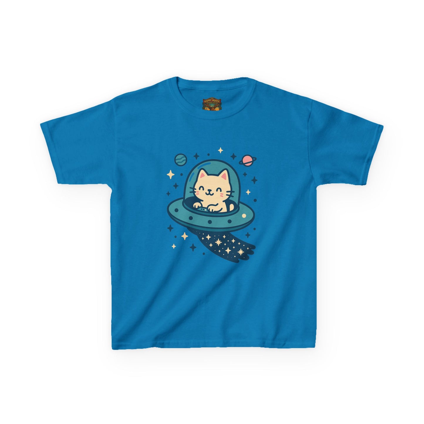 Kids Tee — Cute Cat in UFO Spacecraft Graphic