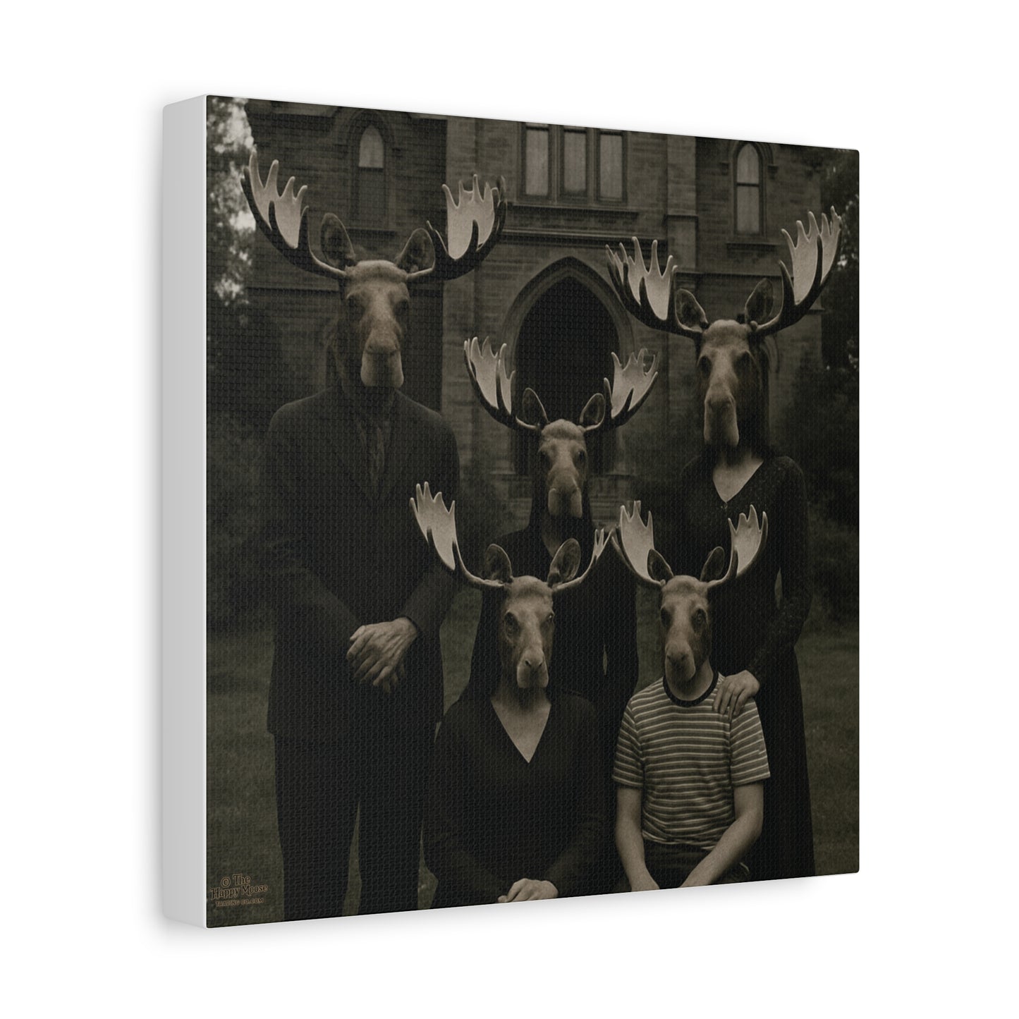 Vintage Family Portrait Moose Heads Matte Canvas Wall Art