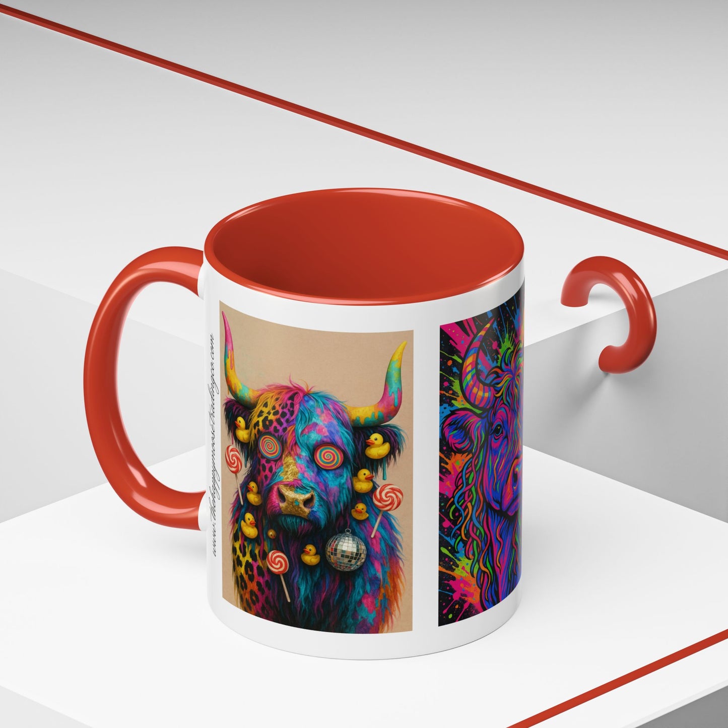 Psychedelic Highland Cow Accent Coffee Mug — Colorful Neon Farm Animal Art (11/15 oz)