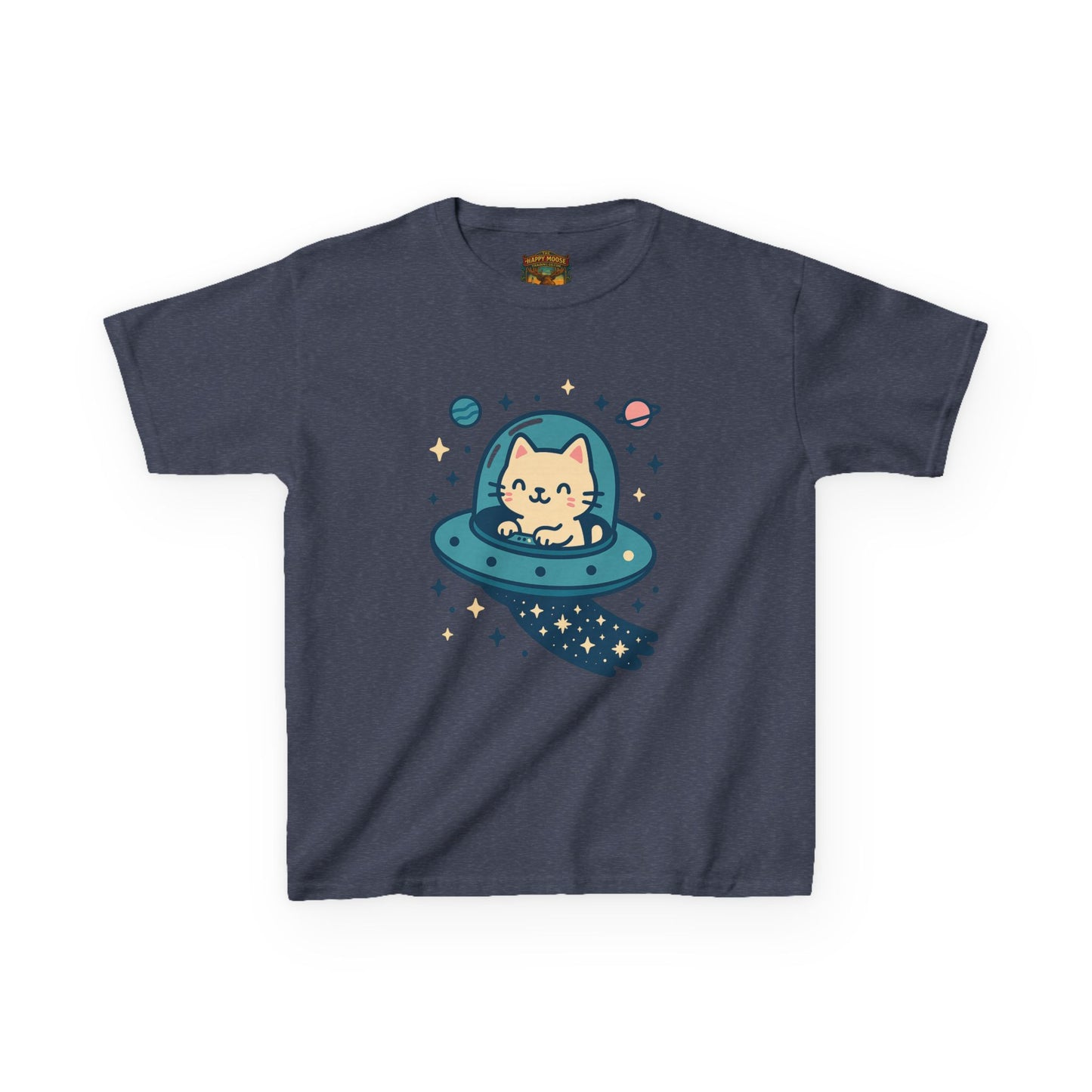 Kids Tee — Cute Cat in UFO Spacecraft Graphic
