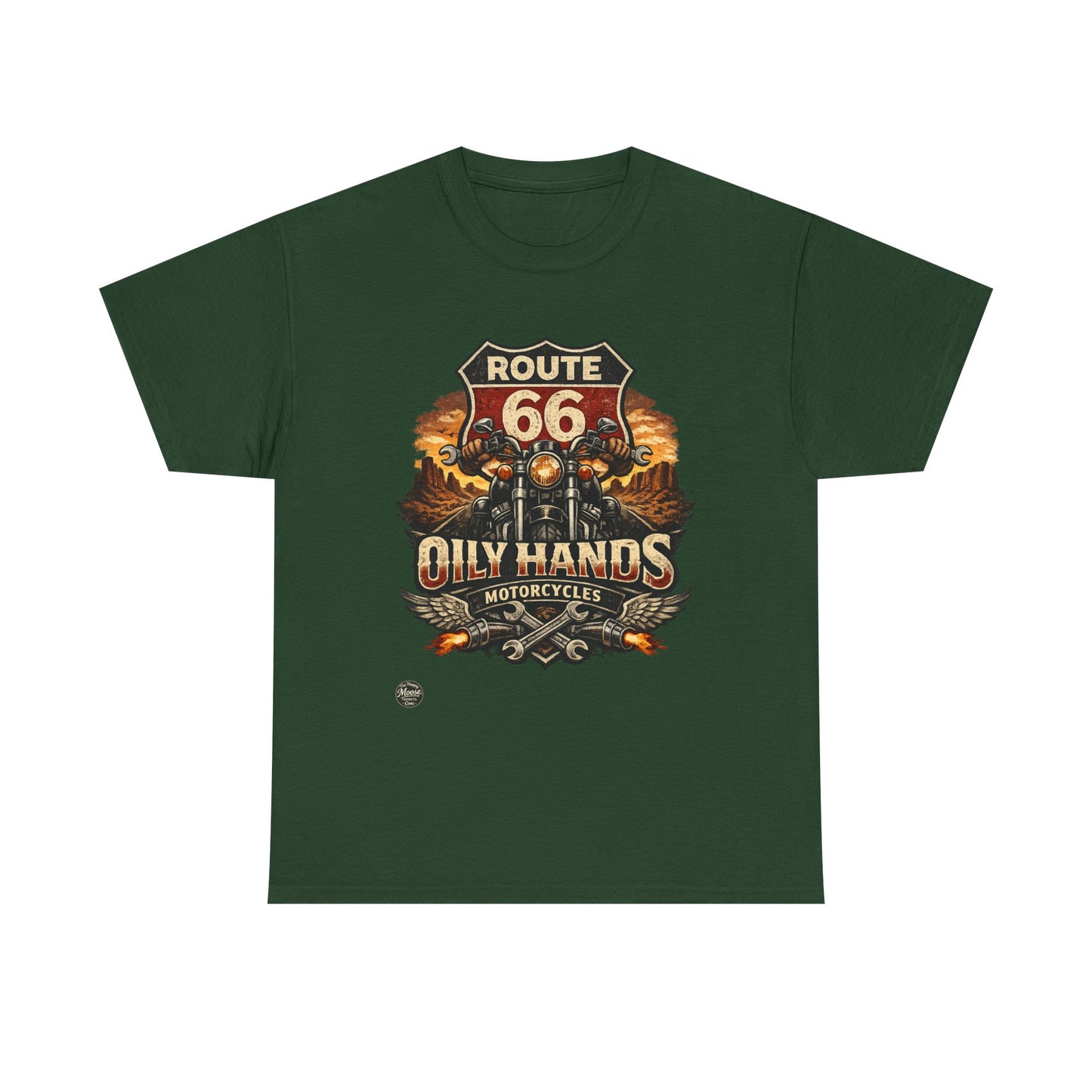 Route 66 'Oily Hands' Vintage Motorcycle T-Shirt #RS001
