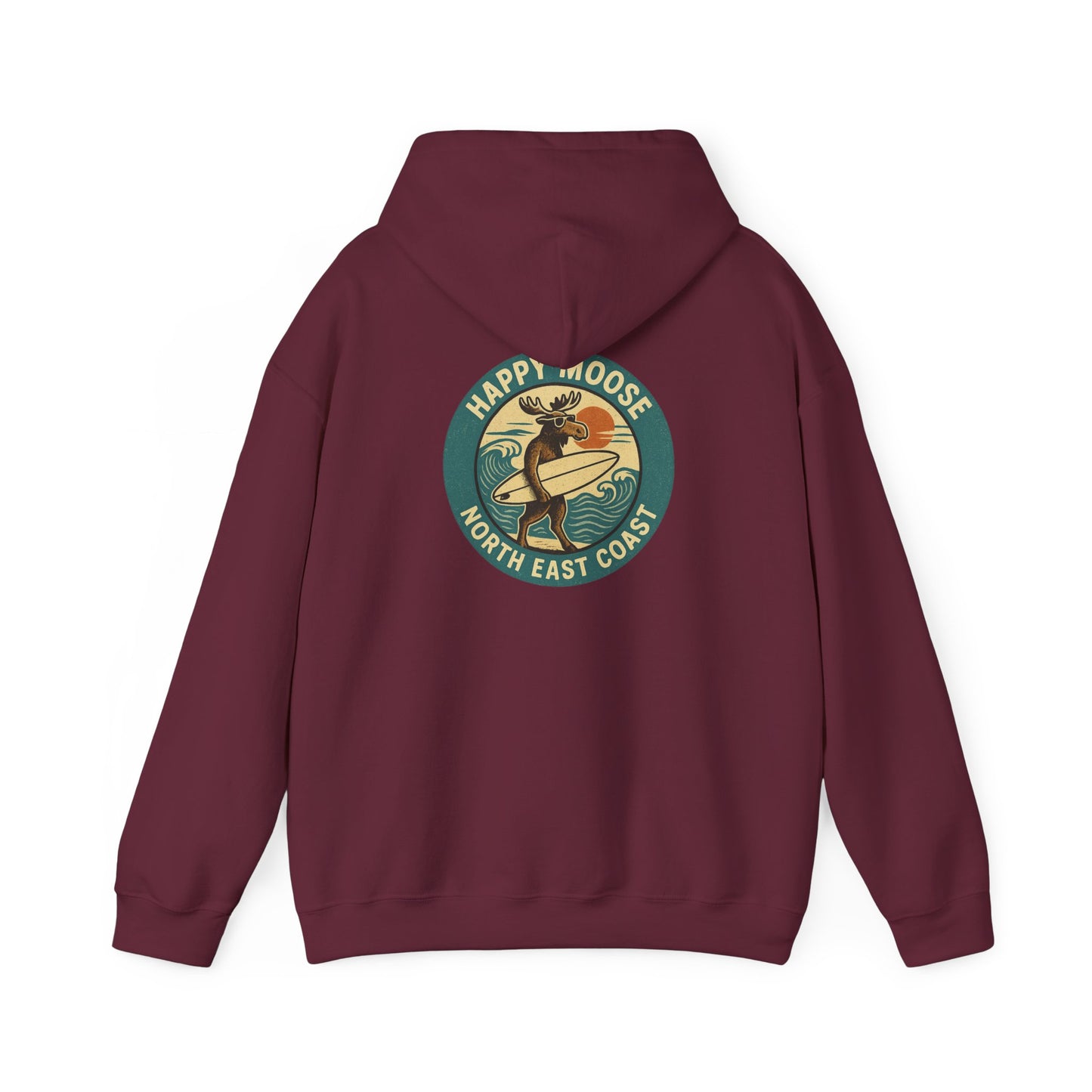 Moose Surf Hoodie – "Happy Moose North East Coast" Retro Surf Graphic