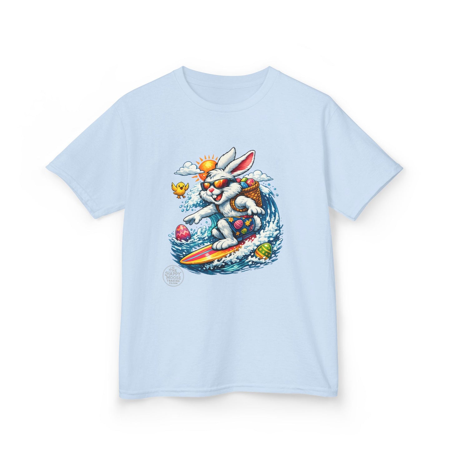 Kids Surfing Easter Bunny T-Shirt — Cute Surfboard Bunny Graphic Tee