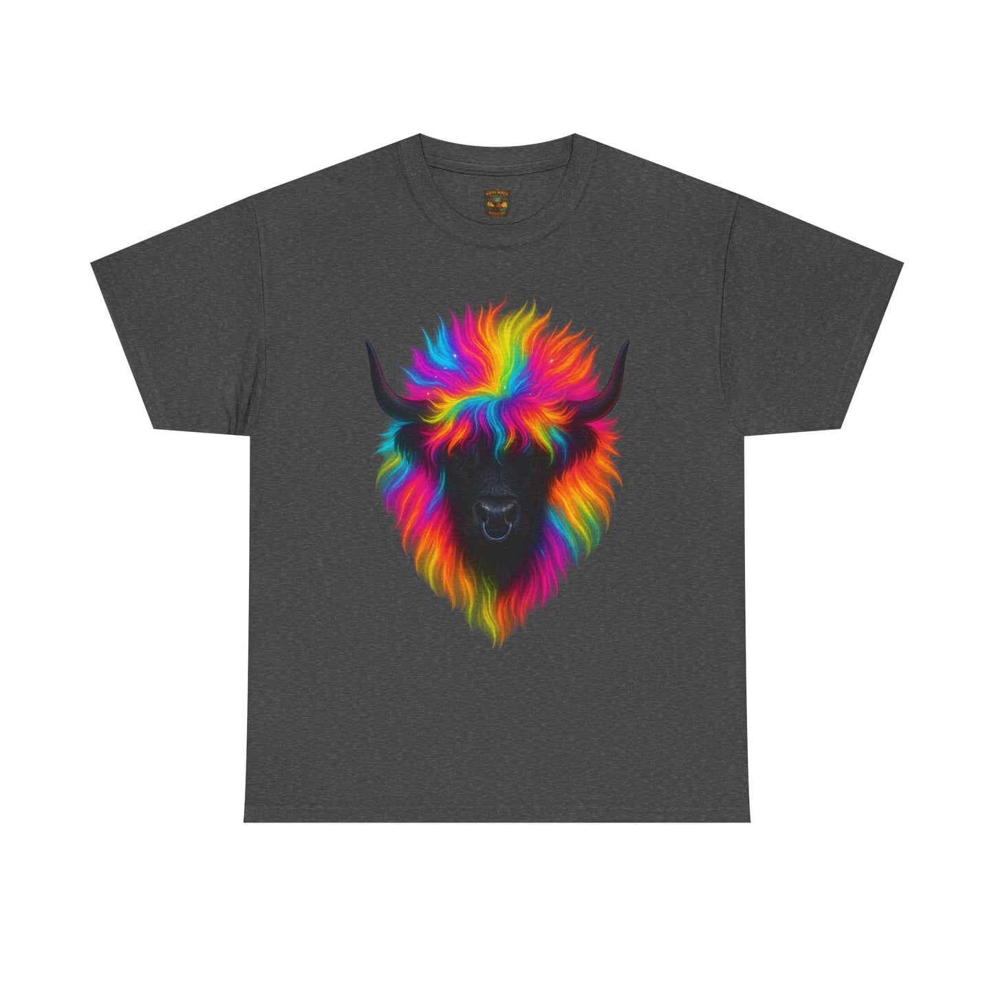 Rainbow Highland Cow T-Shirt — Colourful Neon Graphic Tee