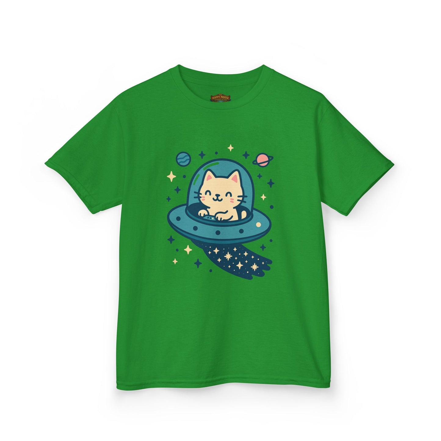 Kids Tee — Cute Cat in UFO Space Shirt