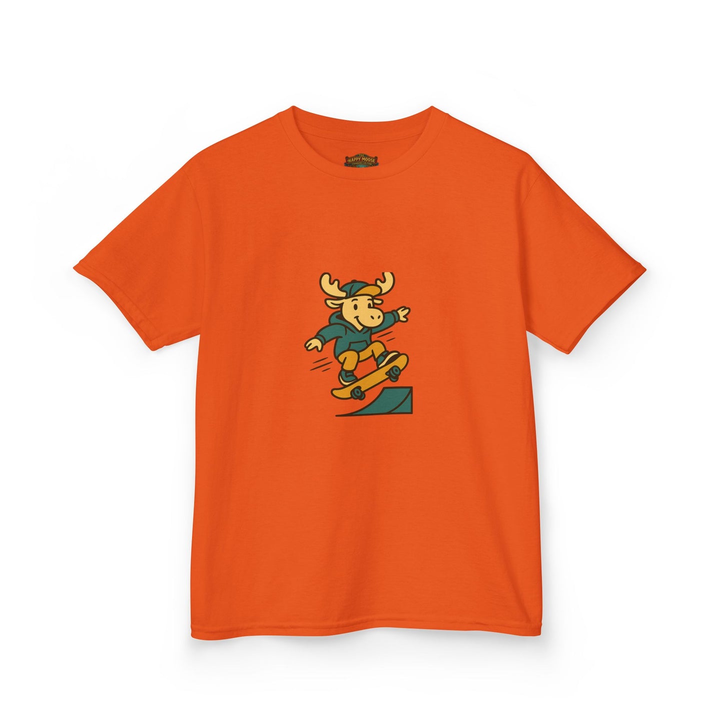 Kids Skateboarding Moose T‑Shirt — Cute Outdoorsy Cartoon Tee for Kids