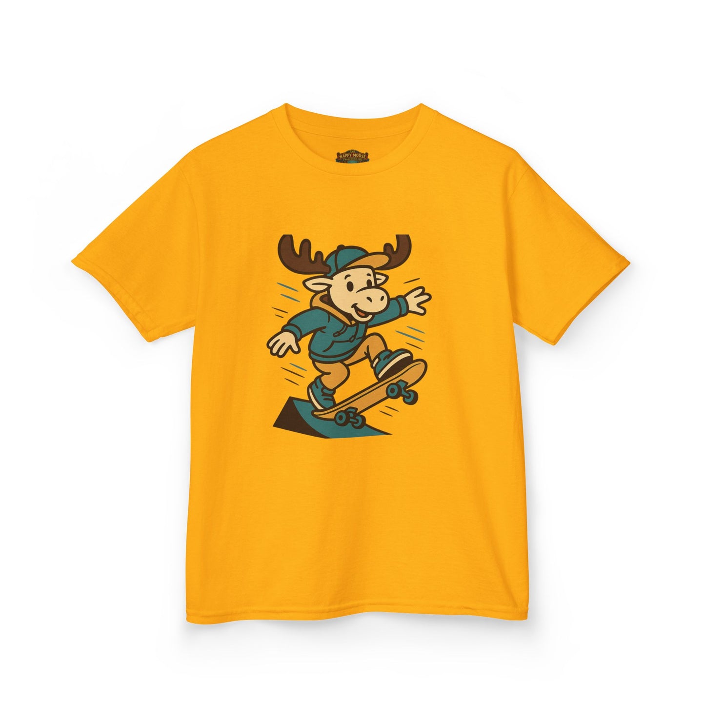 Kids Skateboarding Moose T‑Shirt — Cute Cartoon Skateboard Tee for Boys & Girls