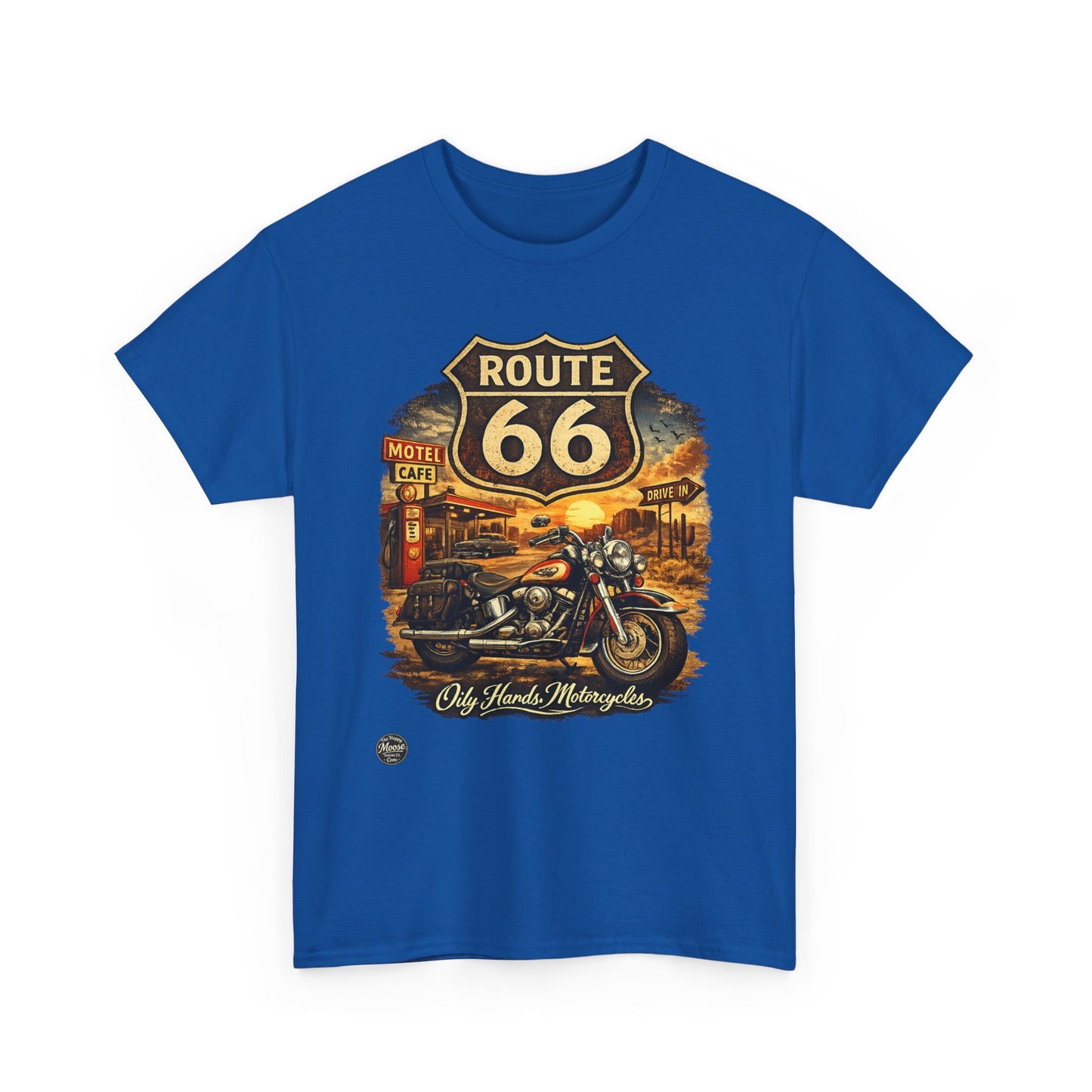Oily Hands Route 66 Motorcycle Tee — Oily Hands Vintage Biker Retro Shirt #019 E