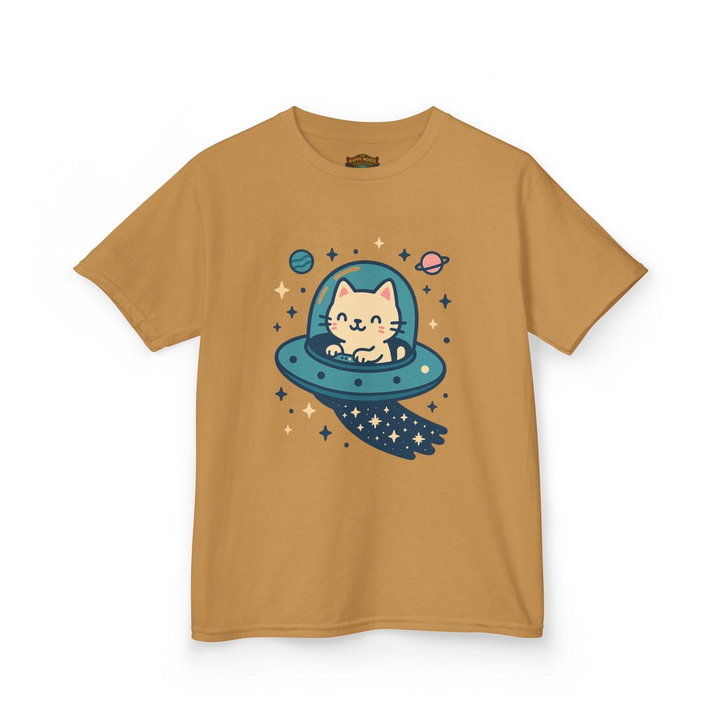 Kids Tee — Cute Cat in UFO Spacecraft Graphic