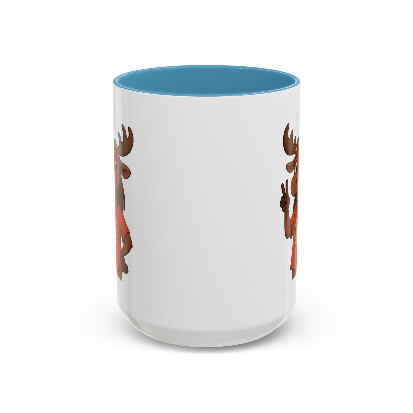 Peace Sign Moose Accent Coffee Mug — Hippie Moose with Flower Crown (11/15oz)