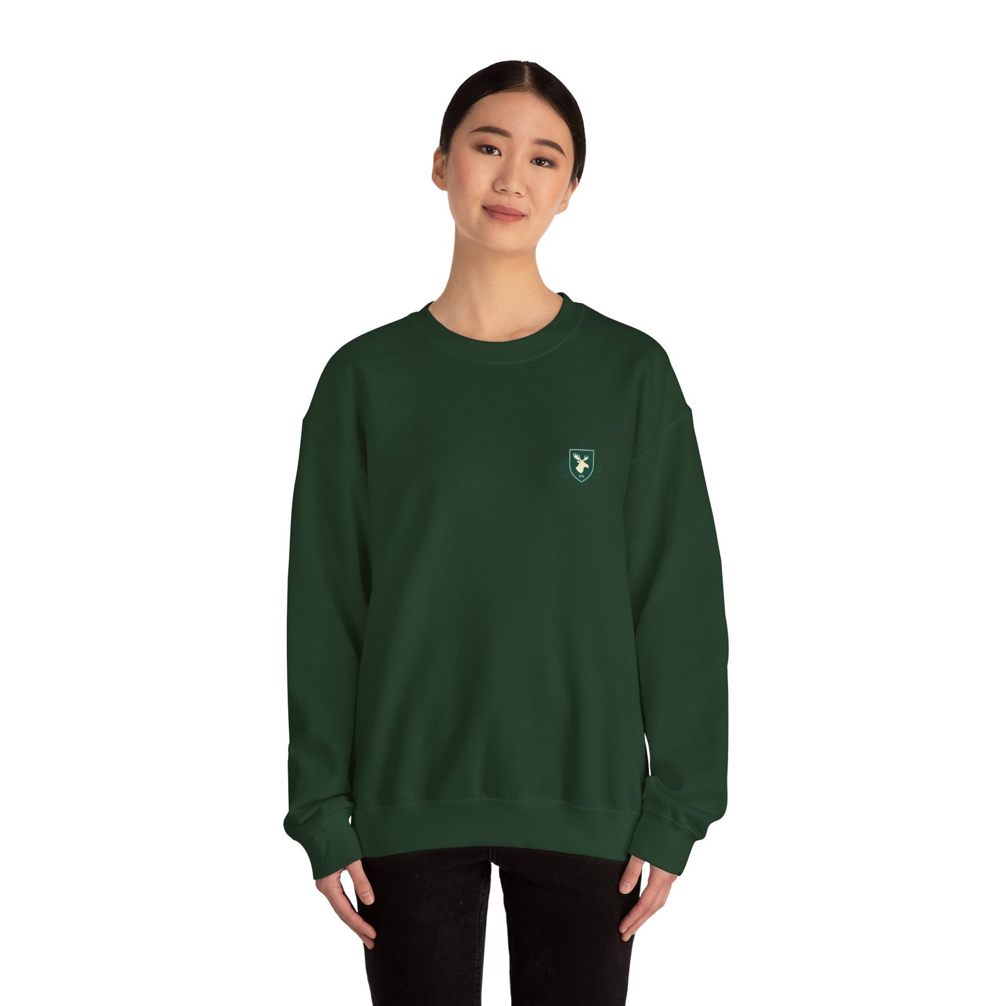 Embroidered Crest Crewneck Sweatshirt — Minimal Vintage Shield Logo