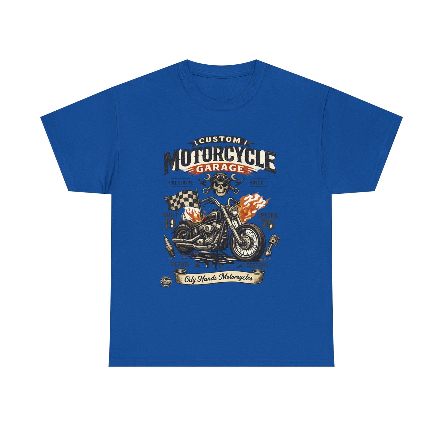 Oily Hands Motorcycle Garage Tee — Vintage Biker Skull & Chopper T-Shirt #021 E