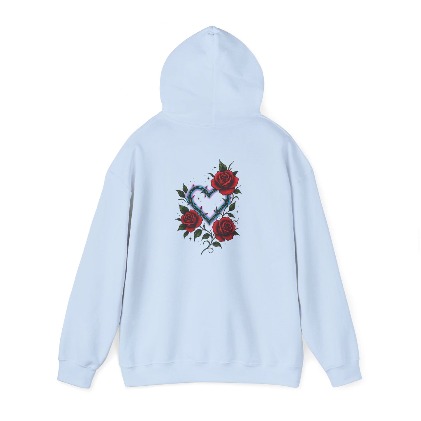 Hoodie — Smoky Heart with Red Roses Back Graphic