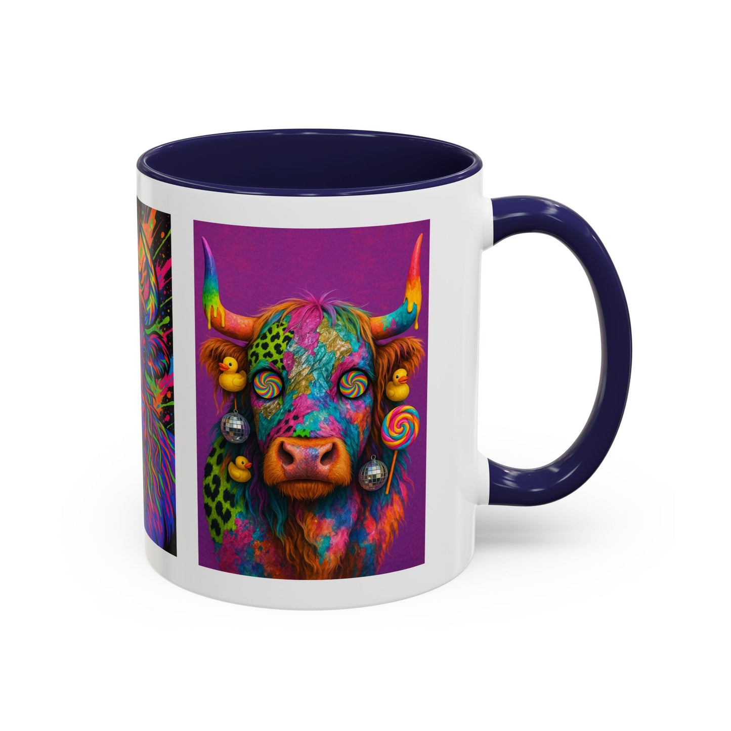 Psychedelic Highland Cow Accent Coffee Mug — Colorful Neon Farm Animal Art (11/15 oz)