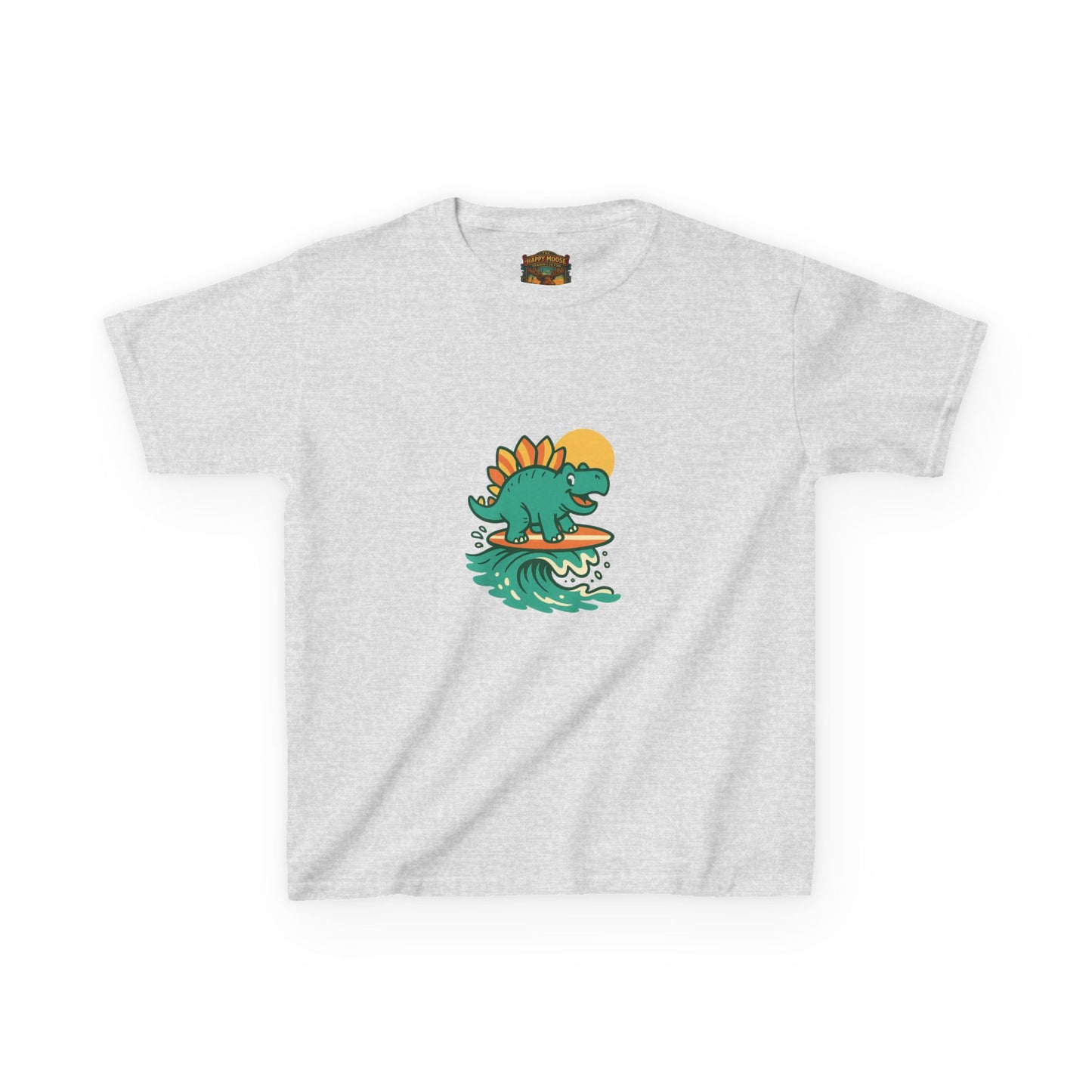 Kids Surfing Dinosaur T-Shirt — Cute Stegosaurus on Wave Graphic Tee