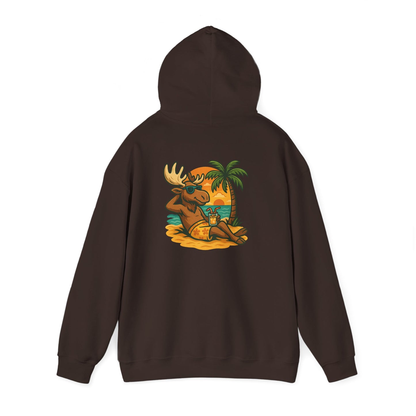 Hoodie — Relaxing Moose Beach Sunset Graphic Hooded Sweatshirt