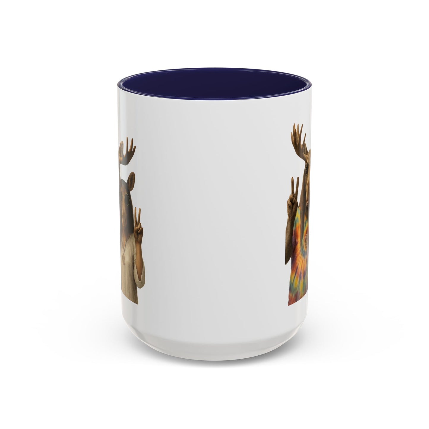 Peaceful Moose Couple Accent Coffee Mug — Hippie Tie-Dye Moose Peace Sign 11/15oz