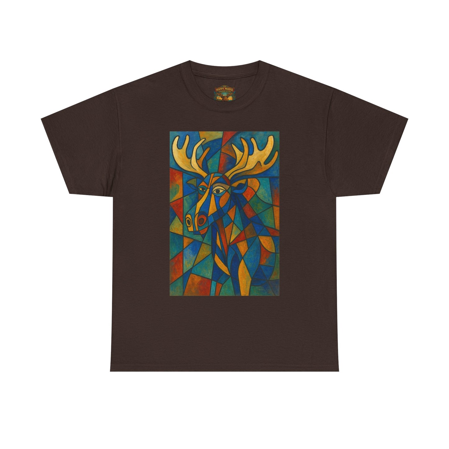 Picasso Moose T‑Shirt — Colorful Geometric Woodland Art Tee