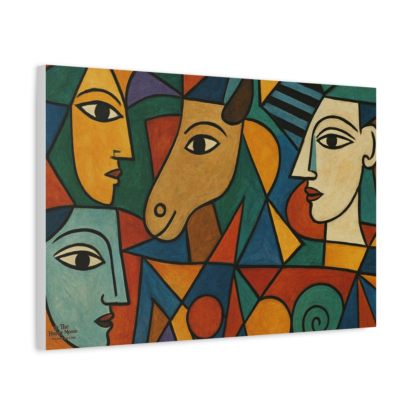 Abstract Cubist Faces Canvas Print — Colorful Stretched Wall Art