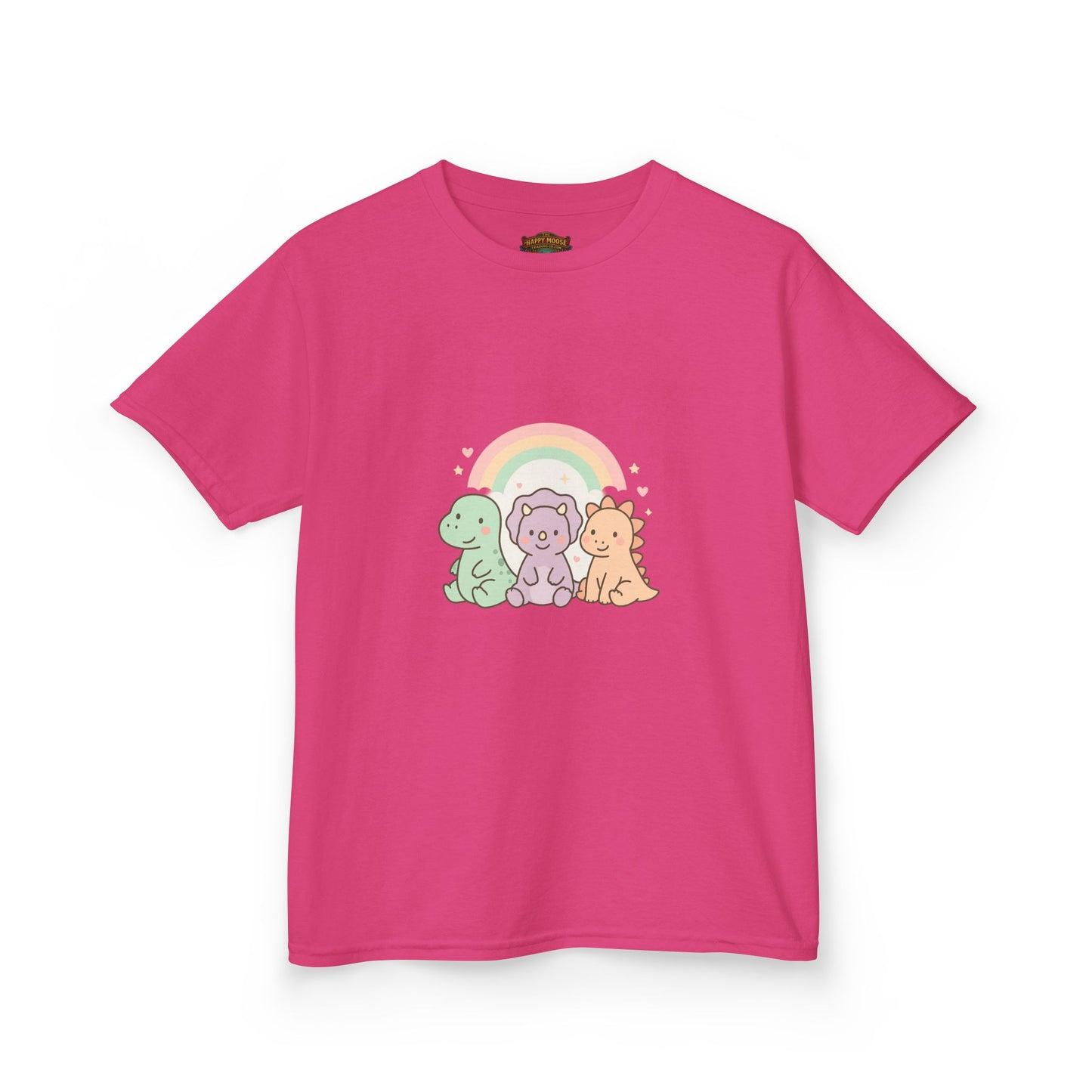 Kids T-Shirt — Cute Pastel Dino Trio with Rainbow