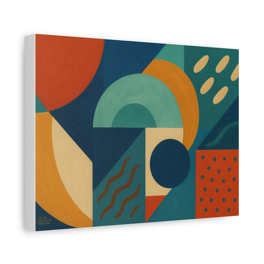 Abstract Geometric Canvas Wall Art — Mid-Century Modern Shapes in Teal & Terracotta