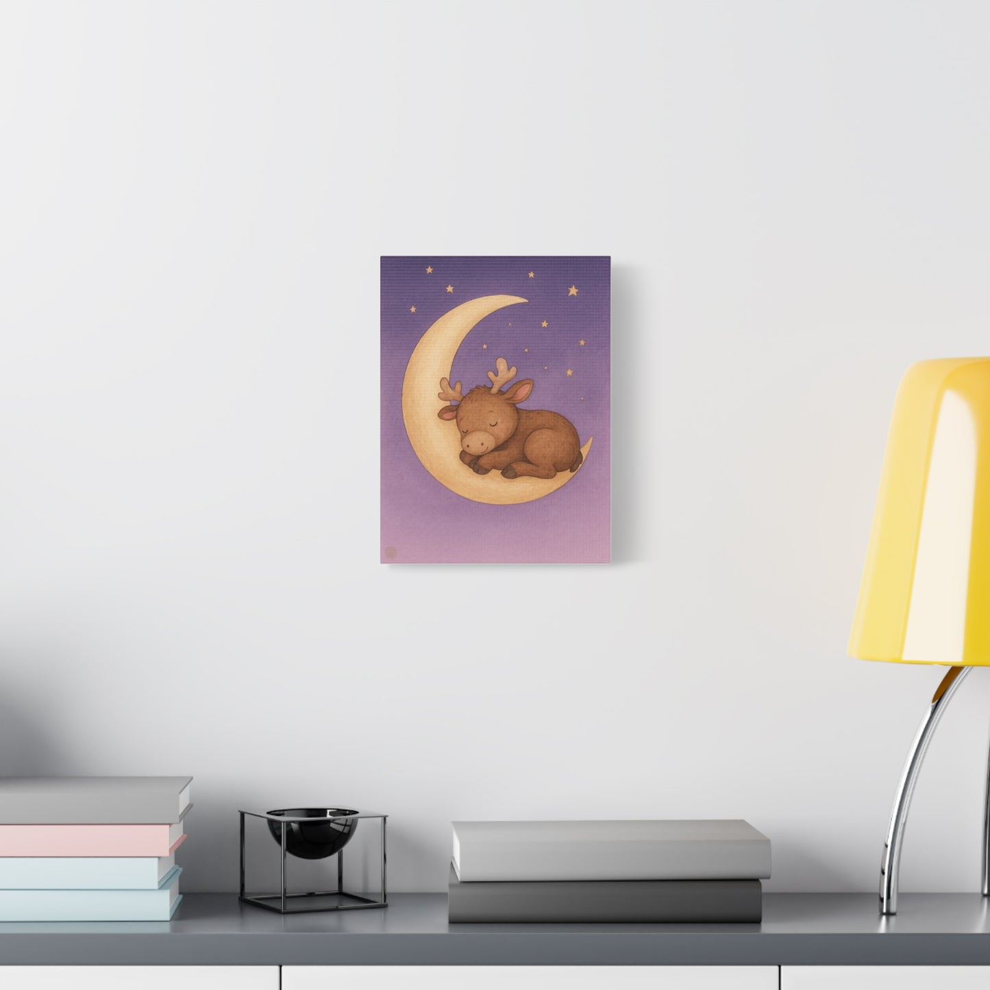 Sleeping Reindeer Moon Matte Canvas Wall Art