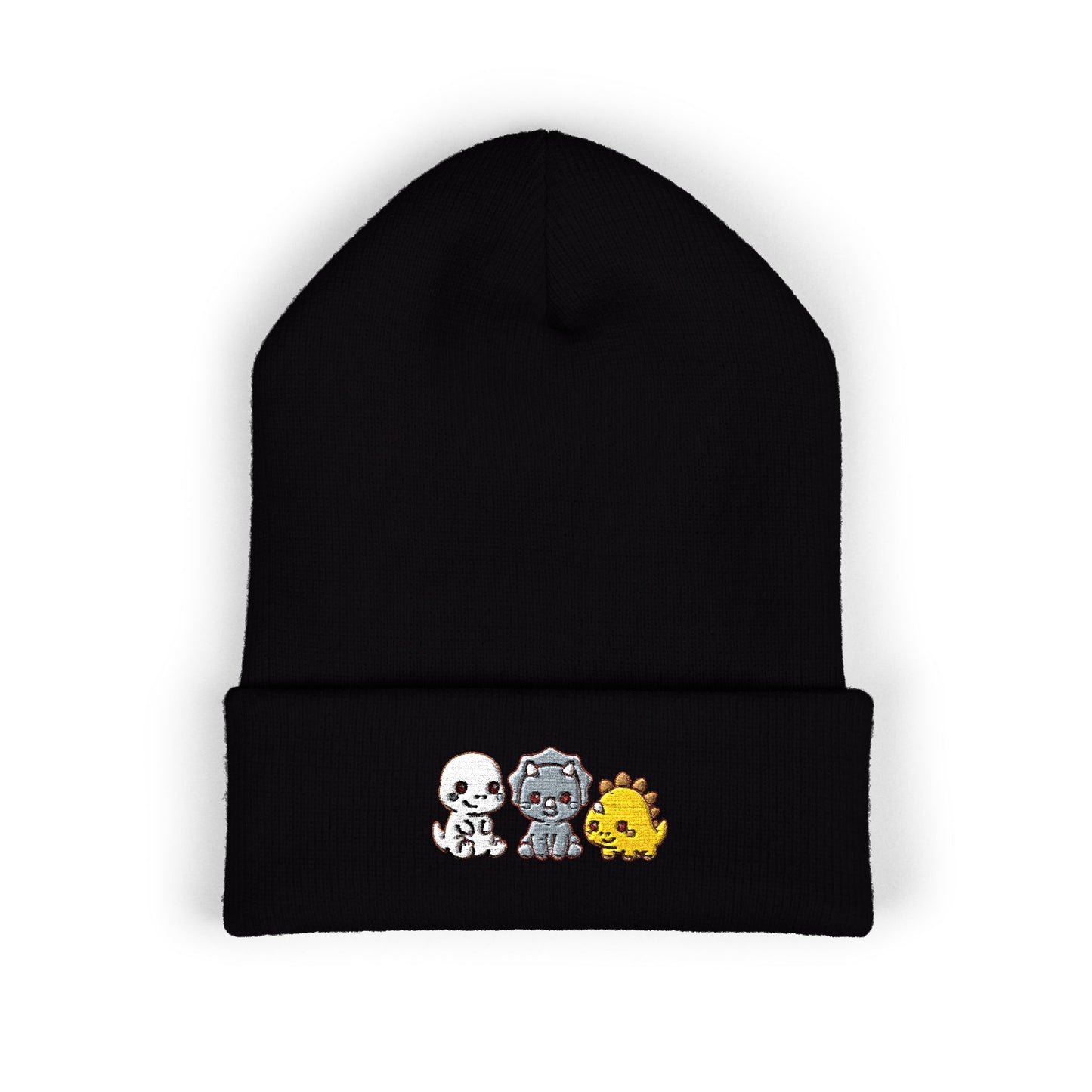 Embroidered Cute Character Cuffed Beanie — Trio Skull, Robot & Chick Winter Hat