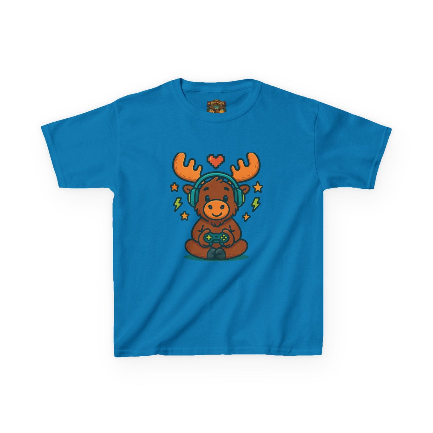 Kids Moose Gamer T‑Shirt — Cute Headset Moose with Controller
