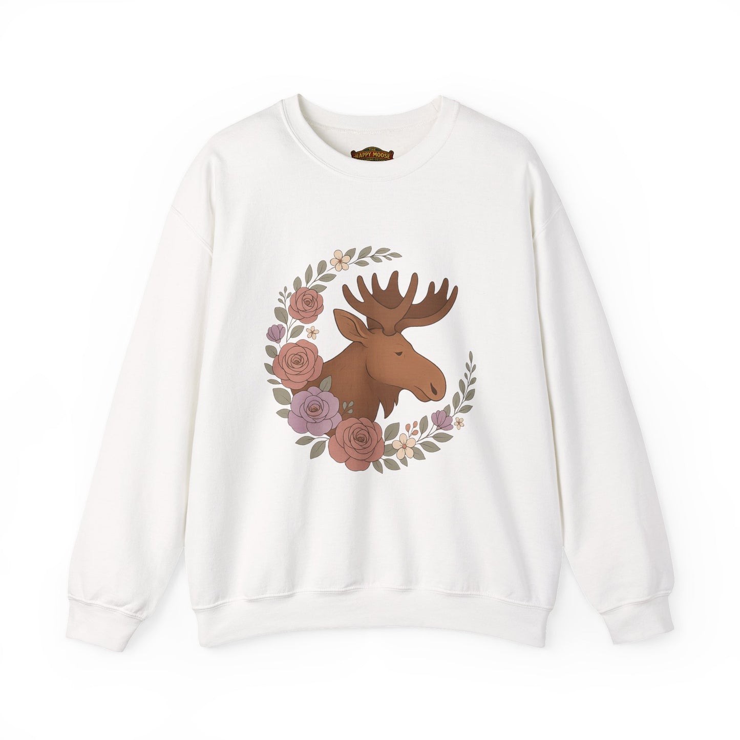 Moose Floral Crewneck Sweatshirt — Rustic Woodland Animal Sweatshirt