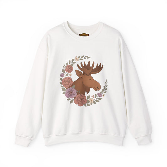 Moose Floral Crewneck Sweatshirt — Rustic Woodland Animal Sweatshirt