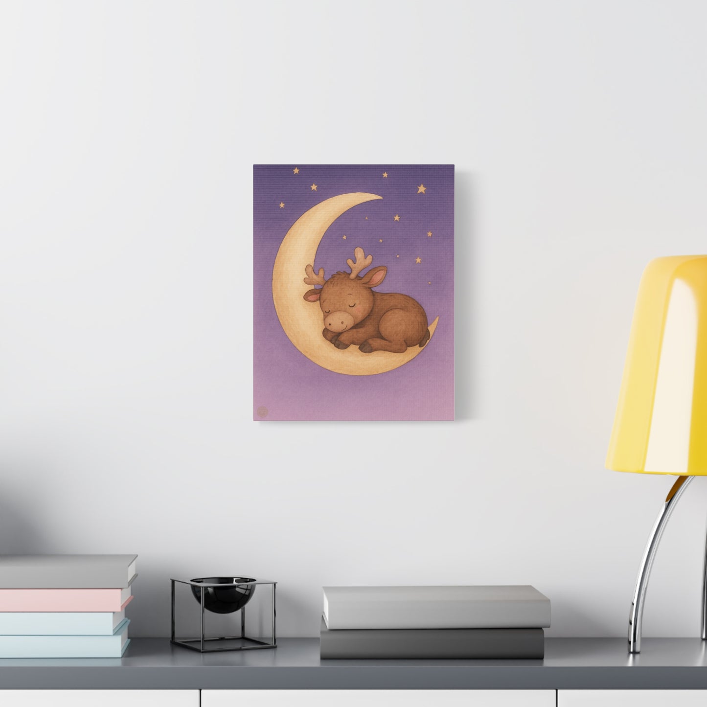 Sleeping Reindeer Moon Matte Canvas Wall Art