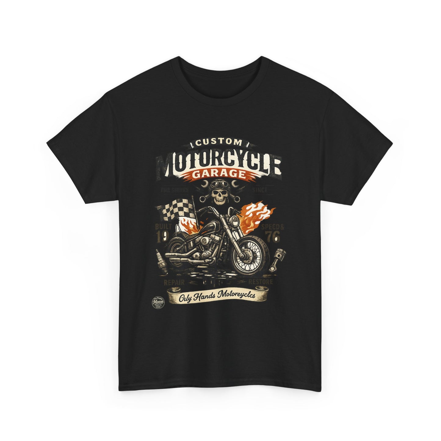 Oily Hands Motorcycle Garage Tee — Vintage Biker Skull & Chopper T-Shirt #021 E