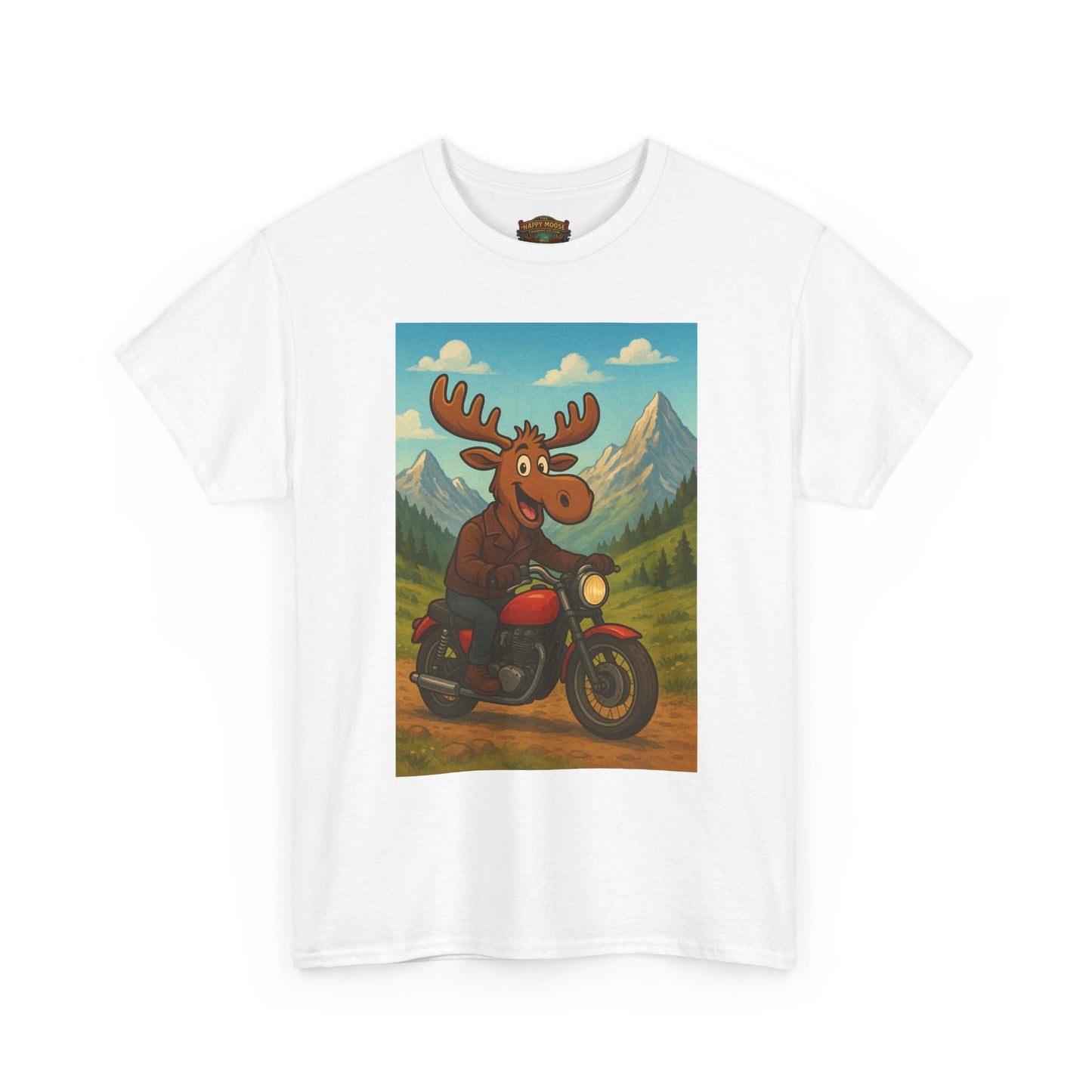 Happy Moose Motorcycle T-Shirt | Vintage Biker Moose Illustration